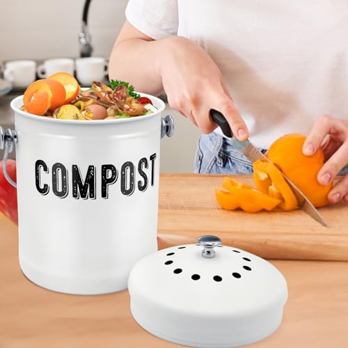 ENLOY Kitchen Countertop Compost Bin, 1.3 Gallon, Stainless Steel, White - color: White