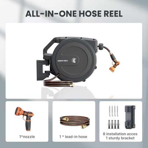 Giraffe Tools Retractable Hose Garden Reel 1/2"100FT Wall Mount Auto Rewind - size: 1/2 100FT