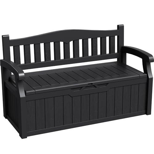 Greesum 80 Gallon Deck Box Storage Bench, Patio Furniture, Dark Black - color: Dark Black, style: 80 Gallon