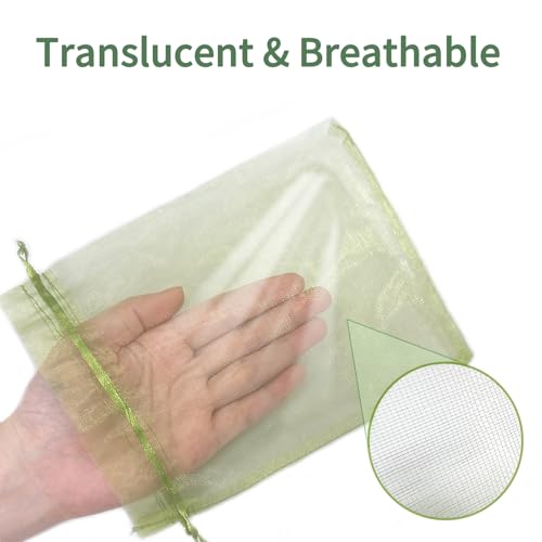 50Pcs Fruit Protection Bags for Fruit Trees, Green Organza Mesh Drawstring Bags for Garden Protection, Pest Barrier, Gift Vegetable Bags (6x8 inch) - size: 6x8 inch