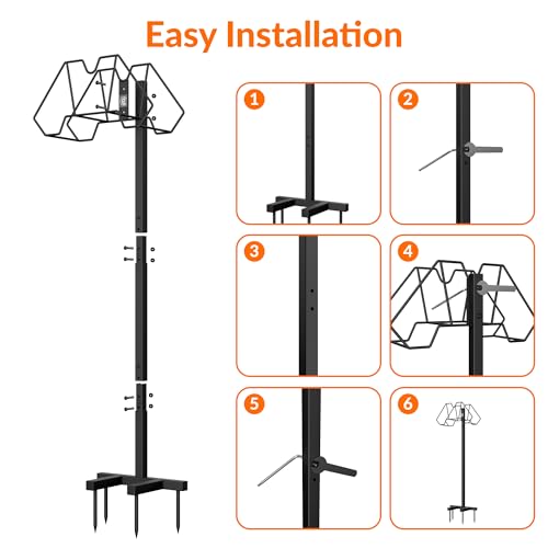 Giraffe Tools Garden Hose Holder with 4 Spikes Holds 150FT, Freestanding