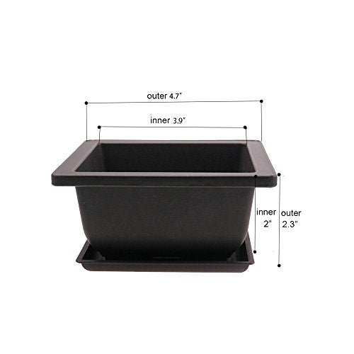 MUZHI 8PCS/Pack Retro Style Square Small Bonsai Training Pots with Tray, Mini Plastic Mocha Garden Flower Pot 4.7" - size: 8pcs small square 4.7"