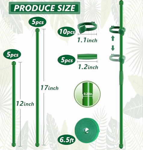 10Pcs Plant Support Stakes 17inch &11inch,Toylin Adjustable Length Plant Support Stake Orchid Stick with Clips for Indoor Outdoor,Garden Pole for Potted Orchid Tomato Vegetables
