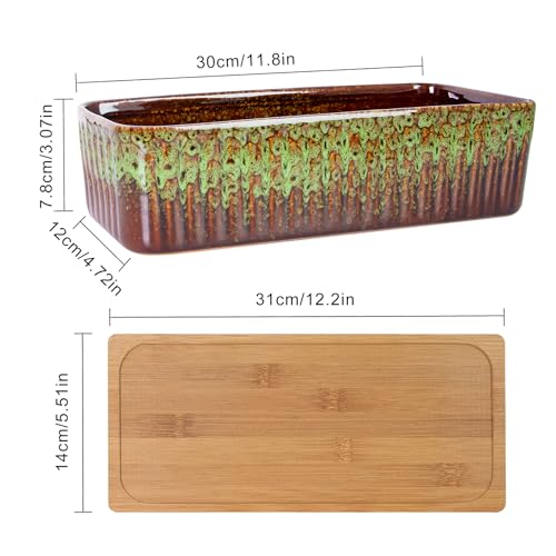Succulent Pots, 12'' Long Rectangle Planters with Tray, Windowsill Planter - color: Green