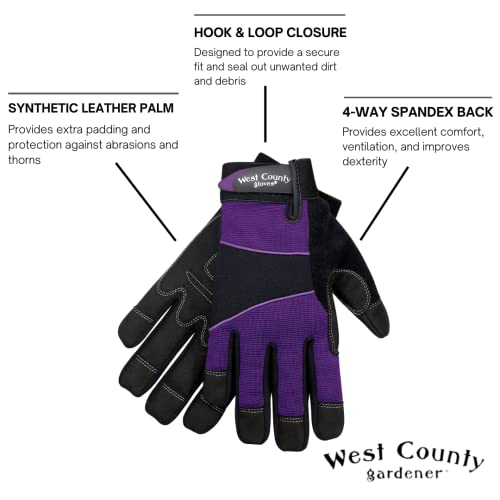 West County Women's Gloves -Work Gloves with Four-Way Spandex Backing - color: Iris, size: X-Small (Pack of 1)