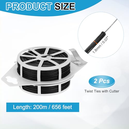 HARFINGTON 2pcs Twist Tie with Cutter 492FT (150m) Garden Plant Ties Wire - color: Black, size: 492FT