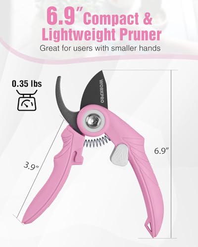 WORKPRO 6.9" Bypass Pruning Shears Gardening Scissors with SK5 Blade, Pink - color: Pink