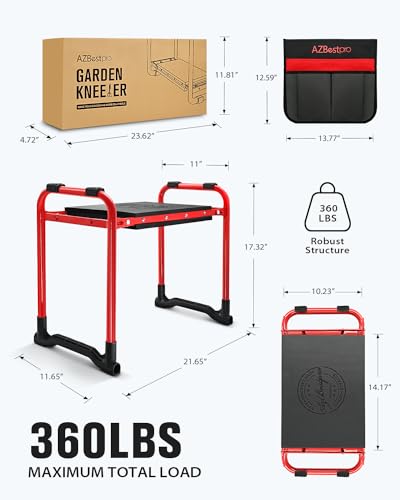 AZBESTPRO Garden Kneeler and Seat Heavy Duty,Upgraded Foldable Gardening Stool Widened to 10" Stable Wear-Resistant Prevent Knee and Back Pain, Bench High-End 2 Large Tool Bags Gift for Women - color: Red