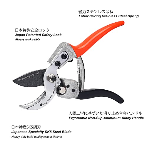 TONMA 8" Anvil Pruning Shears, Made in Japan, Heavy Duty Garden Shears TP-4 - style: Anvil Pruning Shears (Orange)