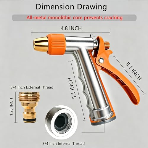 Garden Hose Nozzle, High Pressure Water Hose Nozzle Heavy Duty - color: Orange