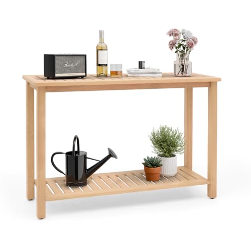 48" Narrow Outdoor Console Table, Sofa Buffet Serving Patio Table - color: Natural