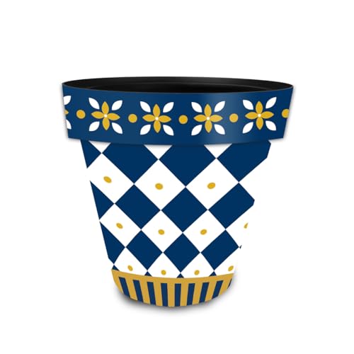 Briarwood Lane Everyday Planter 8.5" x 8.5" x 8.5" Blue and Gold Small Planter - color: Bg Checker, size: Small