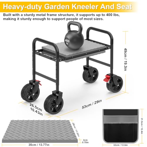 Rolling Garden Kneeler and Seat with Wheels: 360 Degree Swivel with Brakes