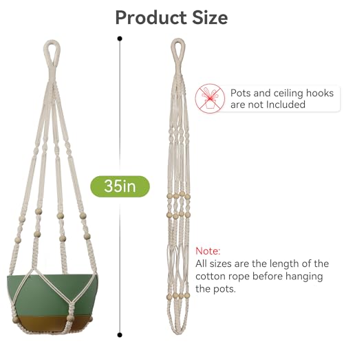 USLAI Macrame Plant Hanger, for Up to 15 Inch Pots, 35 Inch, Ivory, 3 Pack - color: 35+35+35 Inch - Ivory