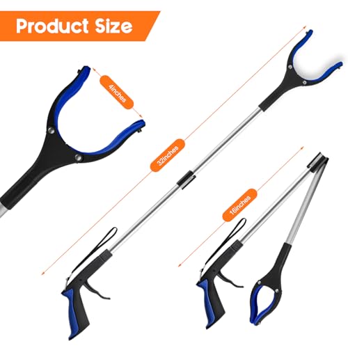 32” Grabber Reacher Tool, 2-Pack Foldable Reacher Grabber Pickup Tool with 90° Rotating Jaw & Magnets, Trash Picker Upper Grabber, Lightweight Grabbers for Seniors Heavy Duty - size: 32"