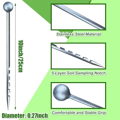 10"x Diameter 0.27" Soil Probe Stainless Steel Soil Sampler Probe Soil Moisture Probe for Plants No Batteries Required Moisture Meter for Plant Garden Farm Soil Sampling