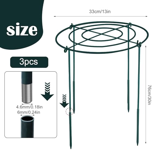 3Set Metal Peony Grid Cages, 30"H X 13"D Large Flower Support Cages Grow Through Hoop Ring Peony Stakes Garden Plant Support Rings Heavy Duty Plant Braces Peonies Structure for Outdoor Plants Blossoms - color: 3Set Green
