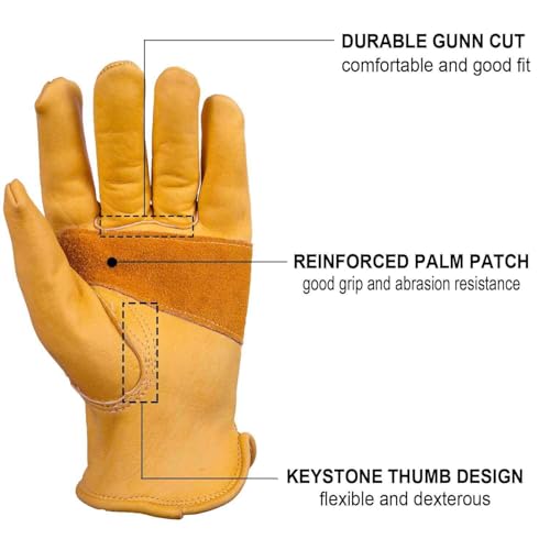 OZERO Leather work gloves for men,cowhide gardening gifts garden yard - color: Gold(1pair), size: X-Large (Pack of 1)