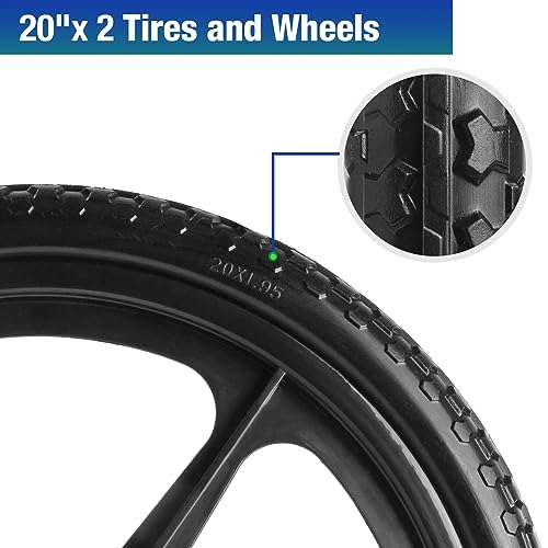 2 PCS 20" PU Flat Free Tire with 3/4'' and 5/8'' Bearings, Non-inflated Tires and Wheels, 20x2 Inch Wheel for Wheelbarrow, Carts, Garden Trailers