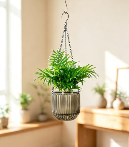 Josteve 5.2 Inch 2 Pcs Self Watering Hanging Planter Indoor Plant Pots Drainage Holes, Outdoor Small Hanging Planters Flower Pot Basket, Visible Water Level, Plant Hanger Home Decor, Gardening - color: Gray, size: 2*5.2 inch
