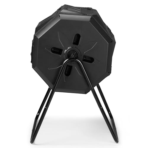 42gal Dual-Chamber Compost Tumbler – 360° Rotating, Black, Outdoor