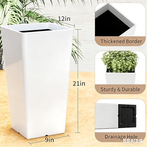 QCQHDU 21 inch Large Tall Taper Planters for Indoor & Outdoor Plants, 2 Pack Durable Plant-Flower-Tree Pots for Front Porch Patio Living Room Home Garden Decor