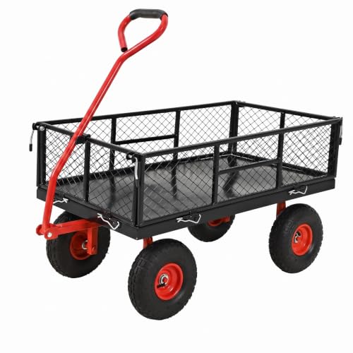 Garvee 900 LB Garden Cart, Heavy Duty Metal Utility Garden Wagon Cart. Red - color: Red, size: 900 Lbs
