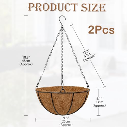 10 Inch Metal Hanging Basket with Coco Coir Liner for Flowers Planting - size: 10" & 2 Pcs