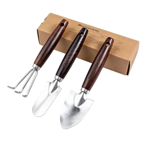 Toddler Gardening Set with Small Shovel, Trowel and Rake - color: Walnut wood handle
