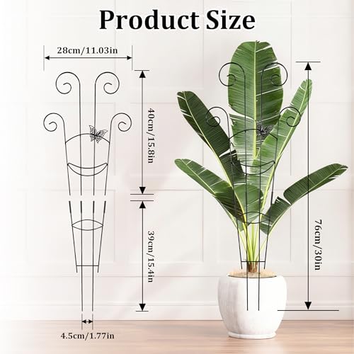 2 Pcs 30'' Monstera Plant Support Stakes, Metal Garden Trellis for Potted Plants Outdoor, Tall Expandable Houseplant Climber Trellis with Butterfly Design for Ivy Hoya Vin (Black) - color: Black