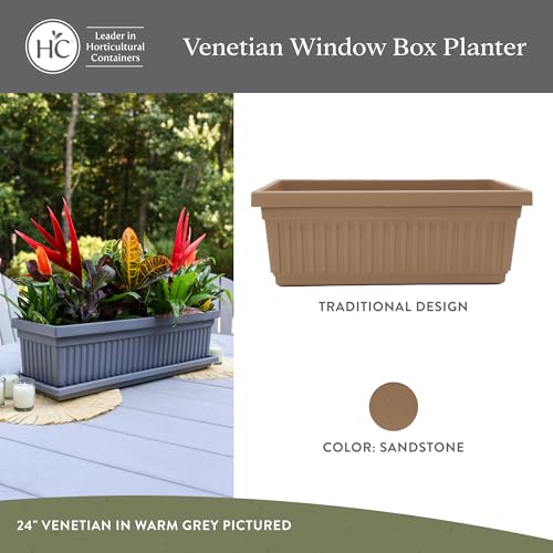 The HC Companies Venetian Window Planter Box w/Drain Plug - Long Planter Box for Windowsills, Balconies & More - Plastic Rectangular Outdoor Planters for Herbs & Flowers (18" Sandstone, Pack of 1) - color: Sandstone, size: 18", style: Pack of 1