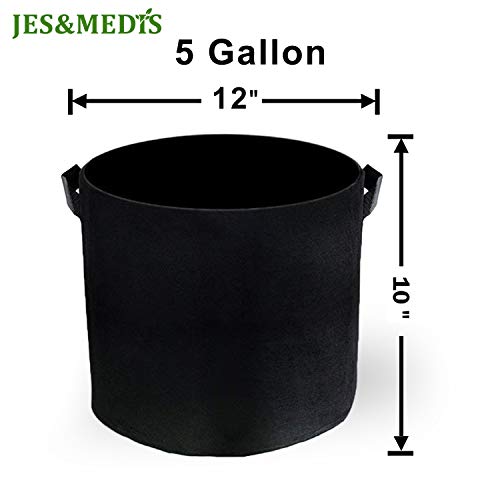JES&MEDIS 12-Pack 5 Gallon Plant Grow Bags Thick Aeration Non Woven Fabric Flower Vegetable Pots with Handles Garden Container Black (5 Gallon_12 Pack) - size: 5Gallon_12Pack