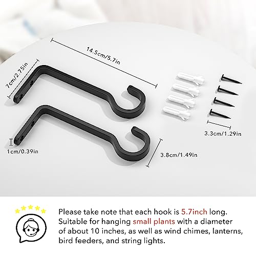 5.7 Inch Plant Hooks for Wall,Plant Hangers Outdoor/Indoor,Hold 35lb,2 Pack - color: Black, size: c