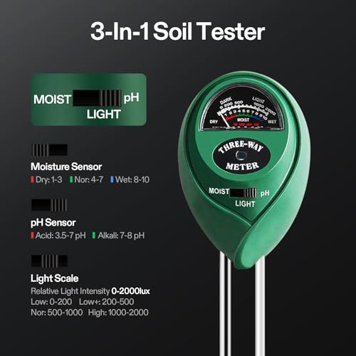 VIVOSUN Digital pH Meter, 3-in-1 TDS/EC/Temperature Meter, 3-in-1 Soil Moisture/pH/Light Tester Combo for Home, Garden and Hydroponics - color: Black-White-Green