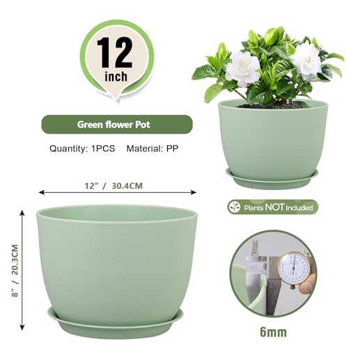 Meowell 12 inch Large Plant Pot for Indoor Outdoor Plants, Wide Flower Pot - color: Green, size: 12inch C