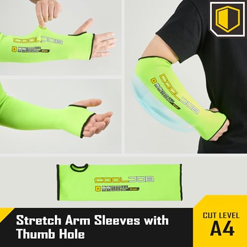 COOLJOB 3 Pairs 14/18in A4 Cut Resistant Sleeves with Thumb Hole - color: Fluorescent Green (14" L)