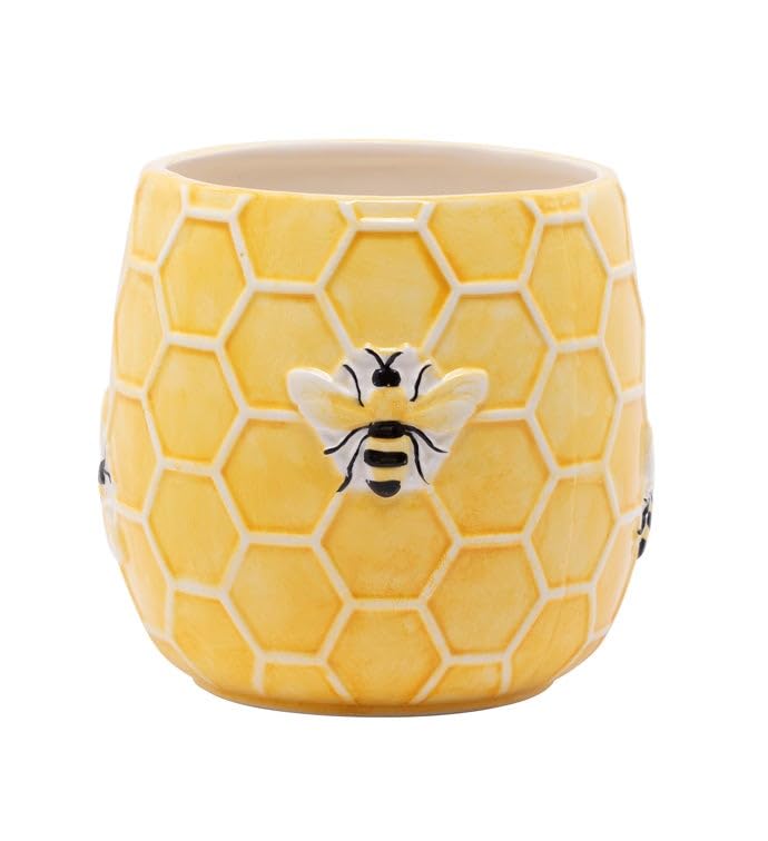 Napco House Plant Succulent Herb Flower Pot 4 x 4.5 Inch Ceramic Yellow Honeycomb Bee