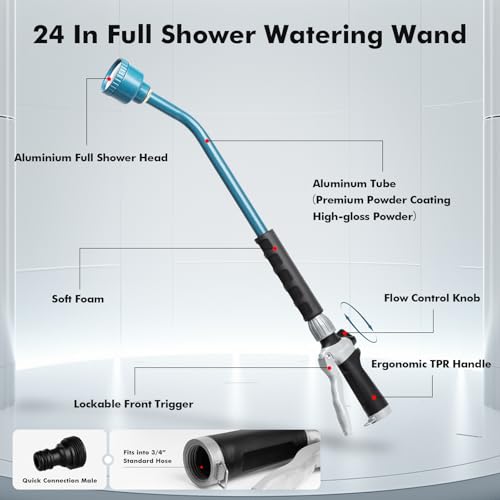 RESTMO 24 Inches Long Watering Wand for Garden Hose, Full Shower Spray Wand - color: Blue