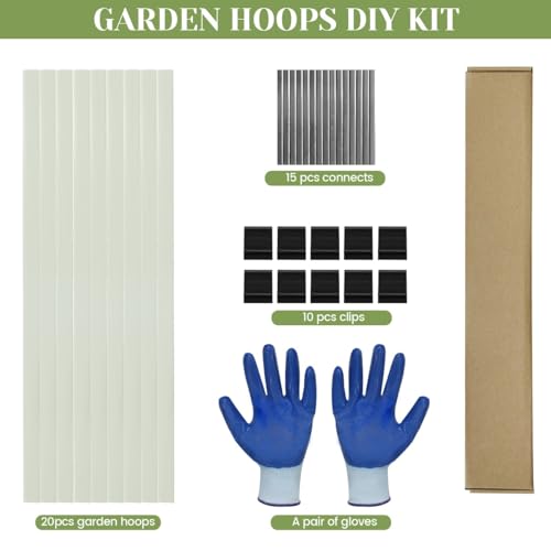 Greenhouse Hoops 20pcs, Garden Hoops for 1-3.5ft Wide Raised Bed, 5 Sets of 5.6ft Long Super Bendable Fiberglass Support Frame, Small Garden Tunnel for Row Cover (S Size) - style: 20pcs