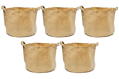 247Garden 5-Pack 15-Gallon Aeration Fabric Pot/Plant Grow Bag w/Handles (260 GSM, Tan w/Black Base, 14.5H x 17D) - color: Tan, size: 15 Gallon