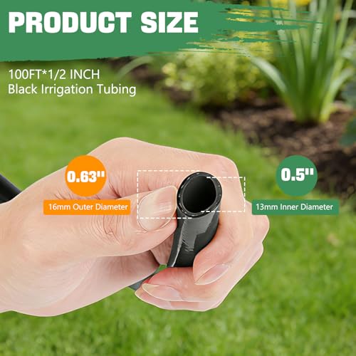 1/2 Inch Drip Irrigation Tubing 100FT Flexible Garden Water Hose Supply - color: Black, size: 100FT