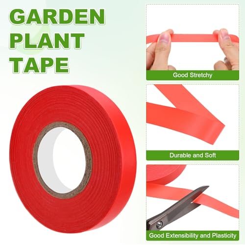 M METERXITY 4-Roll Stretchable Garden Tie Tape 2/5 Inch x 82 Feet PVC Reusable Stretch Plant Tree Tape for Indoor Outdoor Patio Plant/Tree/Vegetables/Branches/Flowers Red - color: Red