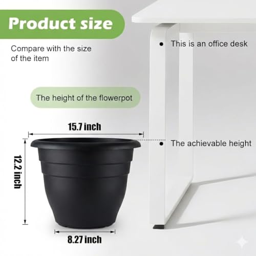 6 Pack 16 Inch Large Plant Pots, Plastic Planters for Outdoor Plants - color: Black, size: 16 inch