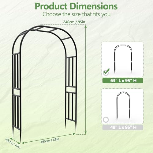 BUKLIYN Garden Arch - 63" L x 95" H Heavy Duty Black Metal Arbor