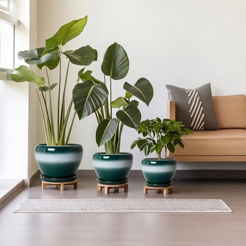 Ceramic 10+8+6 Inch Planter, Ceramic Flower Pots, Green-White - color: Green-white