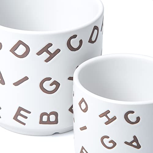 D'vine Dev Set of 2 Ceramic Planter Pots with Drainage Hole and Saucer, 6 Inch Plant Pots for Plants Indoor Houseplants, White, 99-Z-G-1-Y - size: 6", style: Letters White