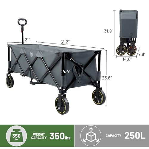 Timber Ridge 51.2'' Extended Collapsible Wagon Cart Foldable - color: Gray, size: 400L
