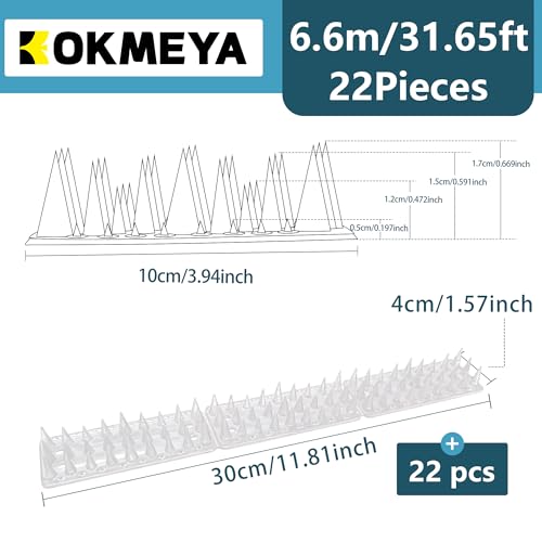 Bird Spikes,Clear 22 Pack,Bird Spikes for Outside to Keep Cats, Raccoons, Squirrels, Pigeons Away, Cat Spikes for Indoor & Outdoor Garden,21.6 Ft,Plastic Spike for Fences - color: Clear, size: 21.6 Feet