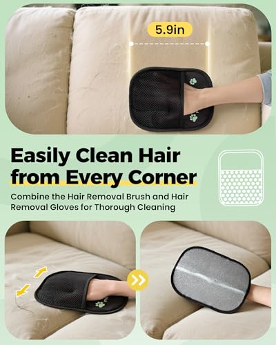 Carpet Rake for Pet Hair Removal Tool - 4 in 1 Pet Hair Remover Kit for Dog Cat Fur Remover, Contain 60" Adjustable Rubber Broom, Glove, Magic Brush and Scraper for Furniture (Black) - color: Black
