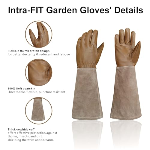 Rose Pruning Gloves with Forearm Protection, Thorn Resistant - color: Brown-leather, size: X-Small (Pack of 1)